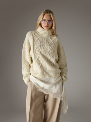 ROLL NECK EMBLEM JUMPER - CREAM