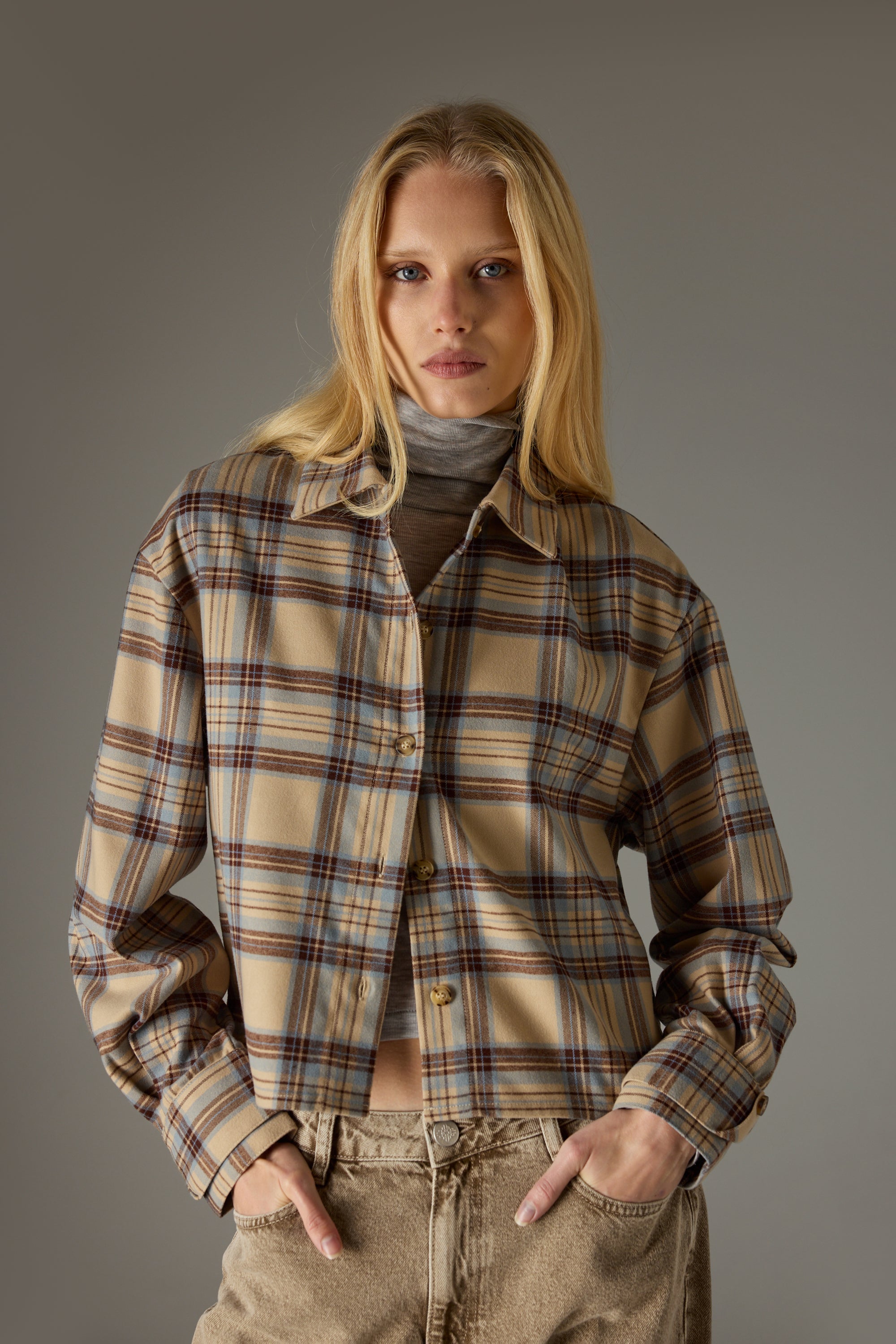BRUSHED CHECK SHIRT - BEIGE