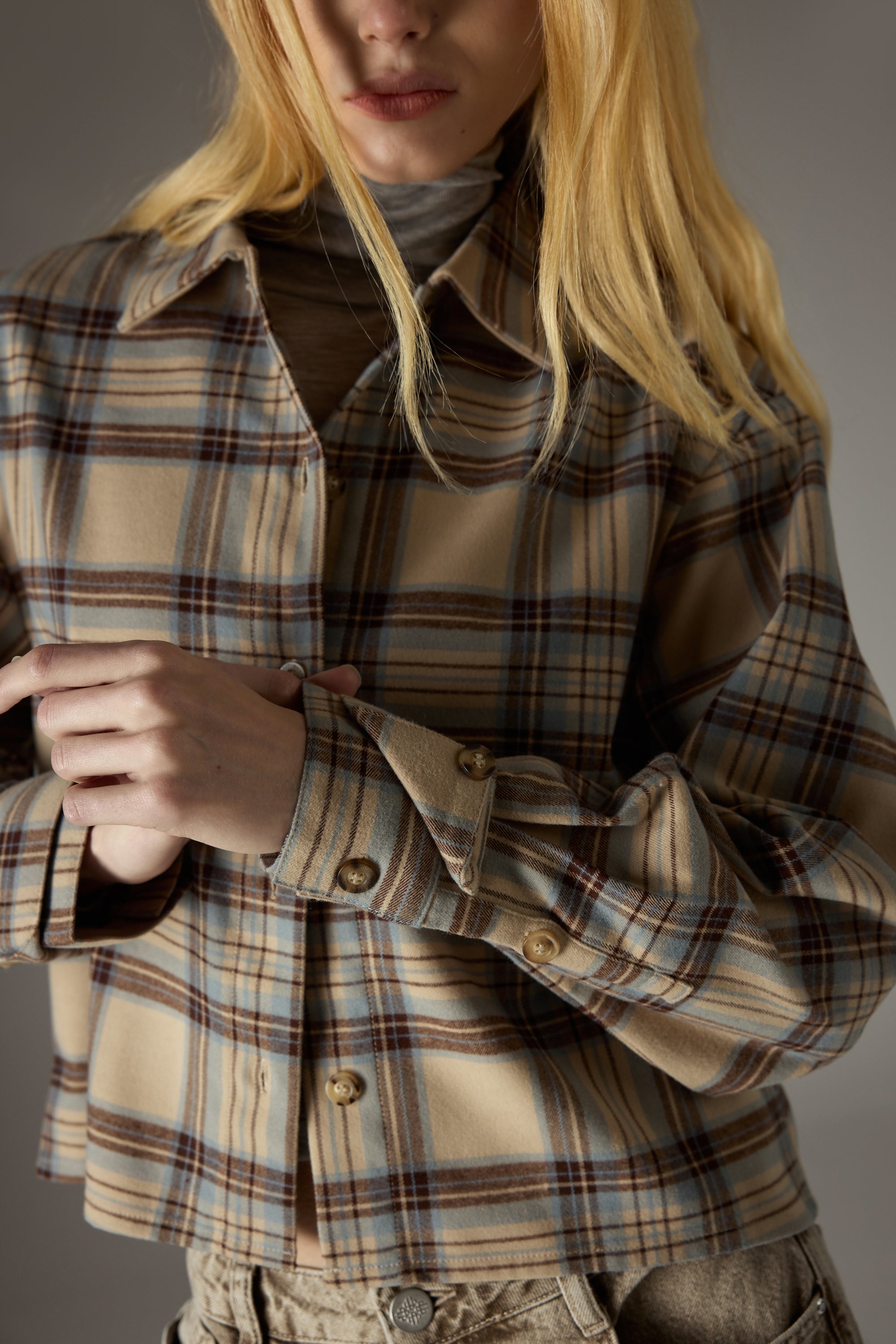 BRUSHED CHECK SHIRT - BEIGE