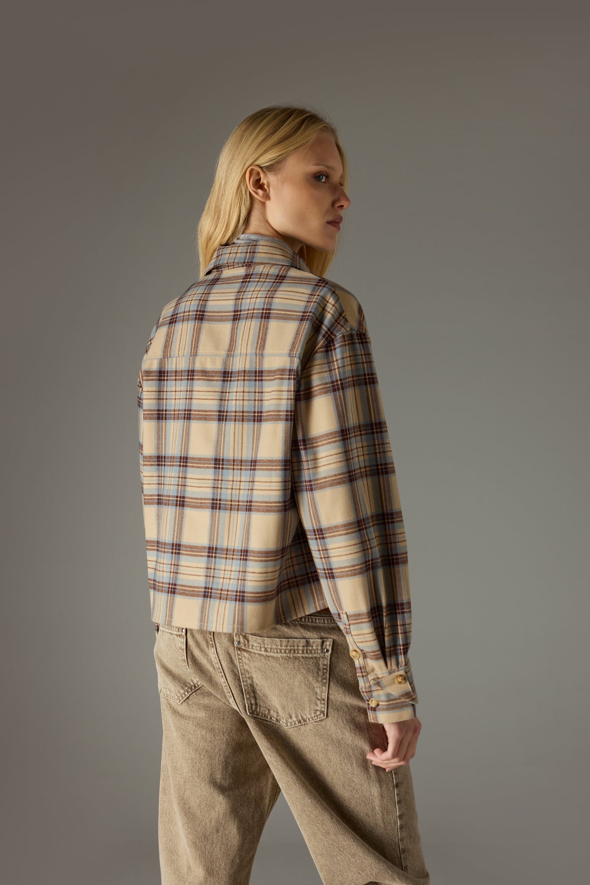 BRUSHED CHECK SHIRT - BEIGE