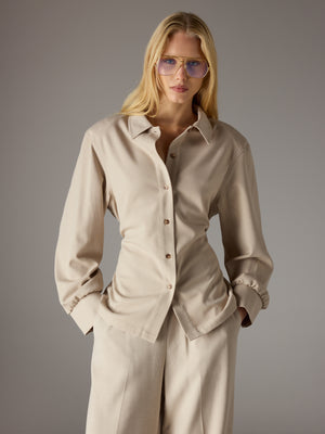 TAILORED SHOULDER PADDED SHIRT - BEIGE