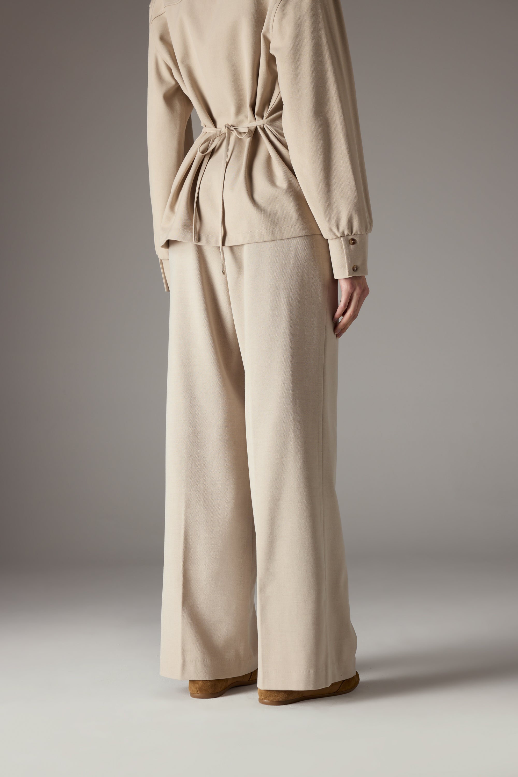 TAILORED WAISTBAND DETAIL TROUSERS - BEIGE