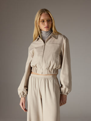 TAILORED SHOULDER PADDED BOMBER JACKET - BEIGE