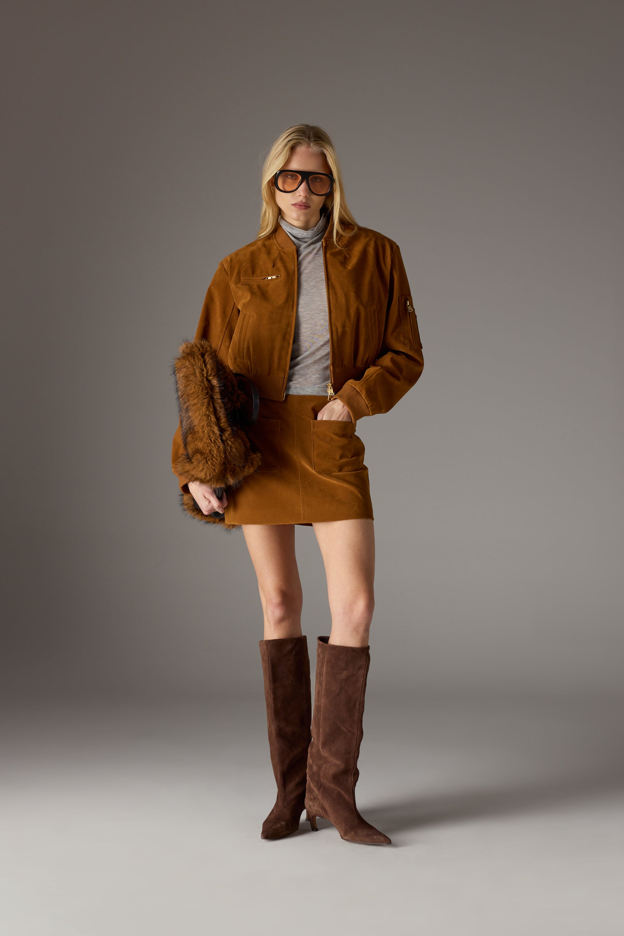 FAUX SUEDE MINI SKIRT - TAN