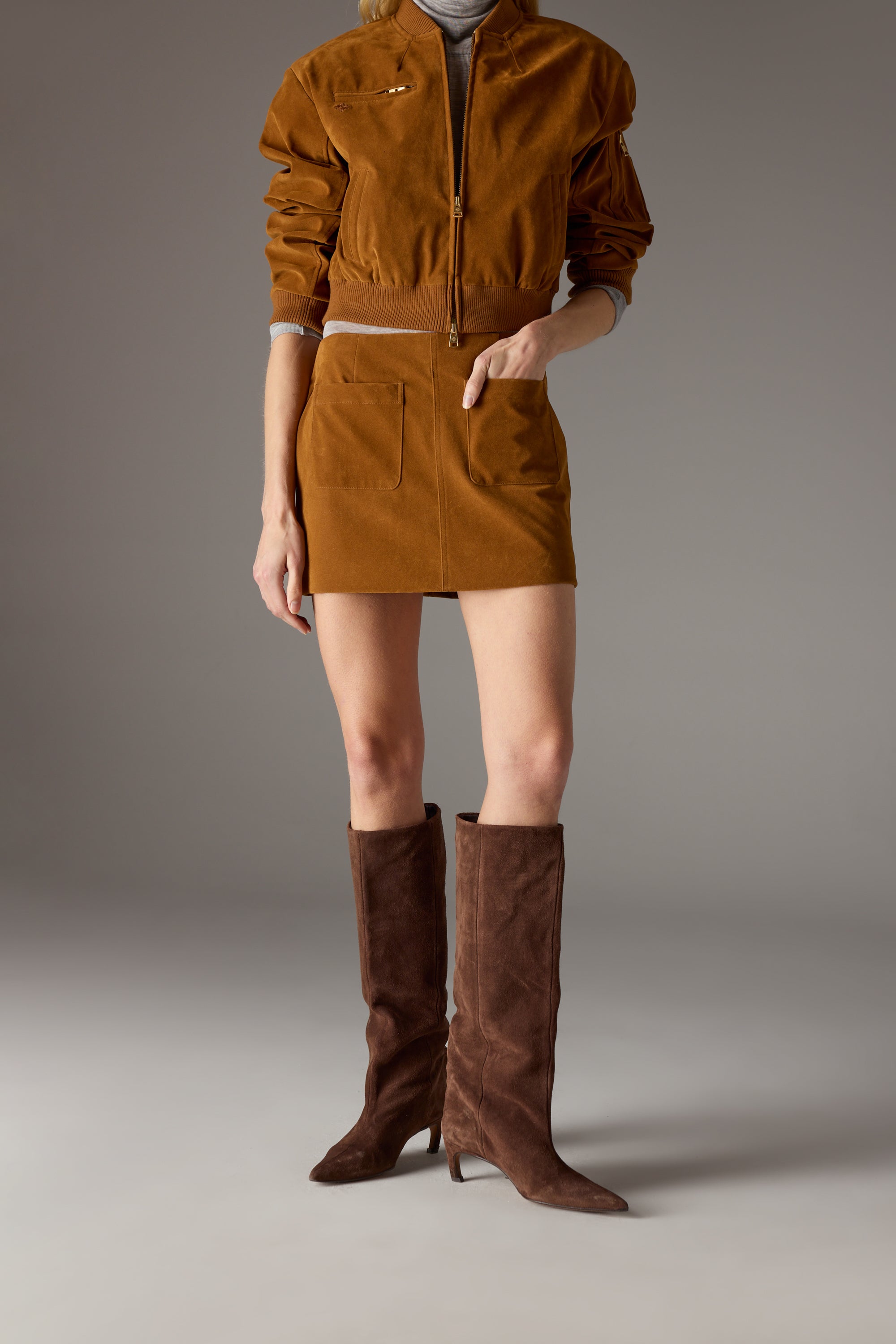 FAUX SUEDE MINI SKIRT - TAN