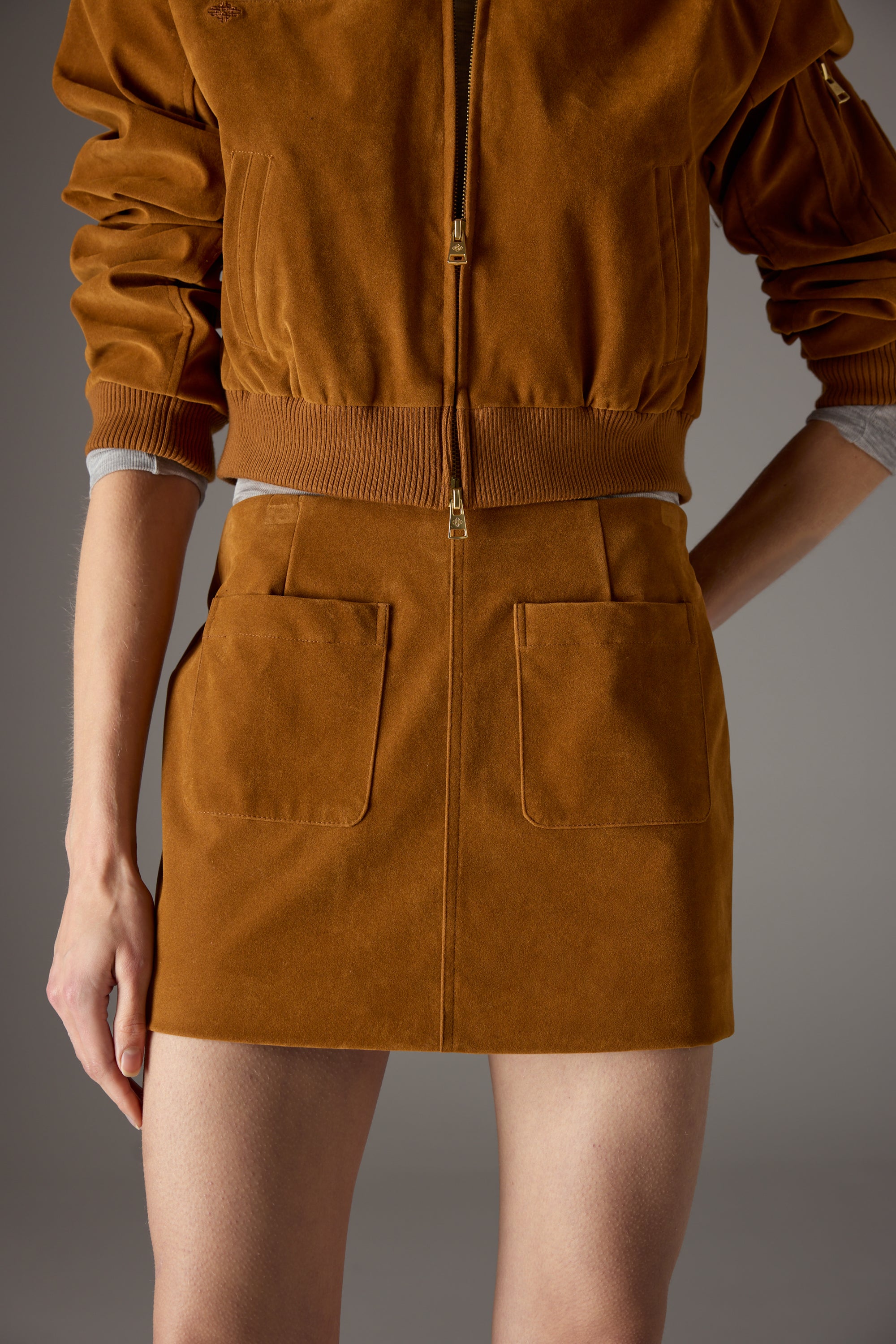 FAUX SUEDE MINI SKIRT - TAN