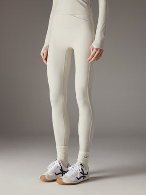 SCULPTING STRETCH CROSSOVER WAISTBAND LEGGINGS - BONE