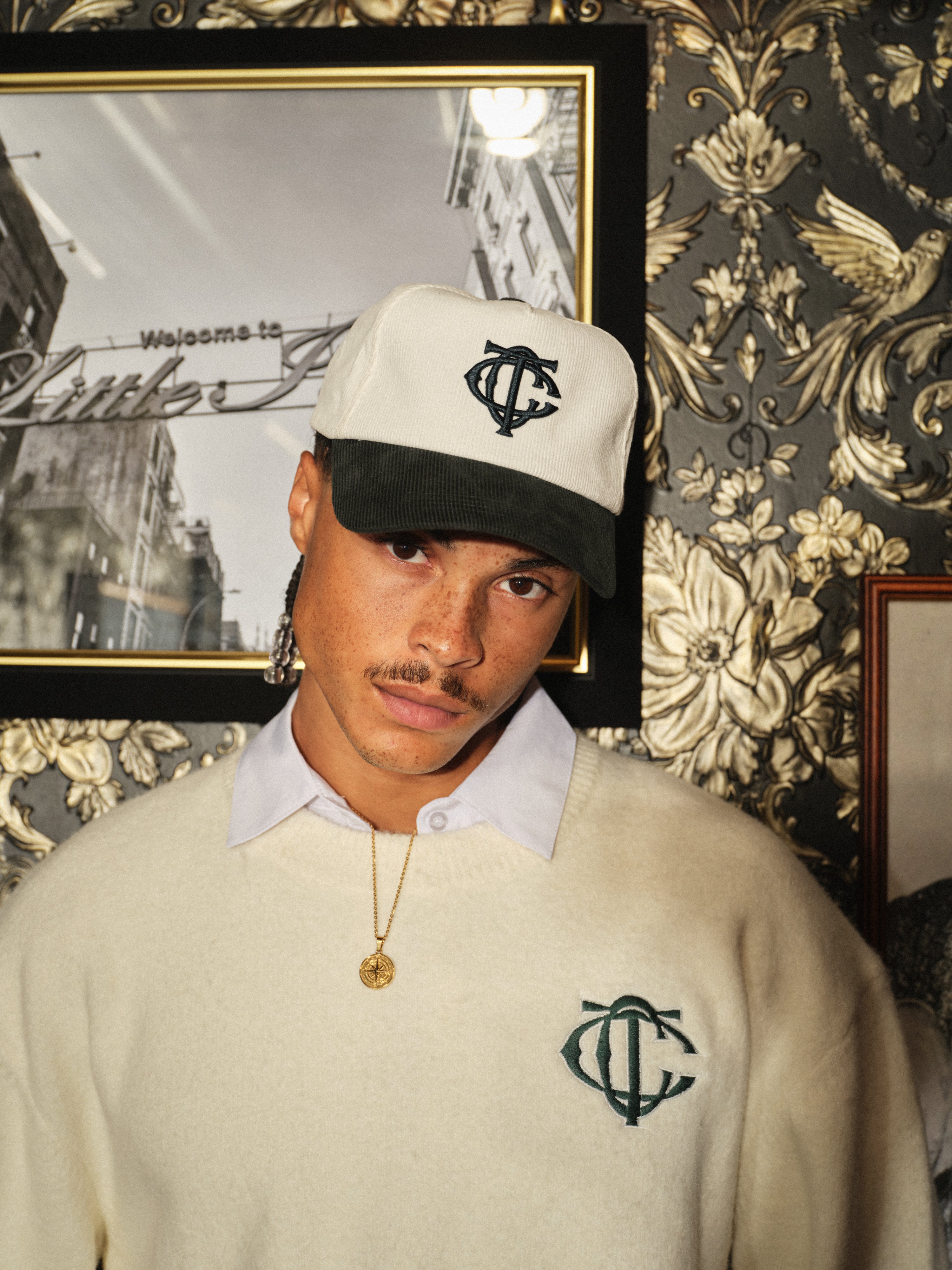 MONOGRAM CORD CAP - FOREST GREEN