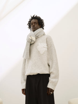 MONOGRAM FLUFFY KNIT ZIP THROUGH - GREY MARL