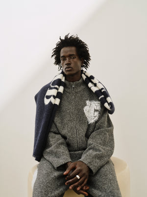 MONOGRAM FLUFFY KNIT ZIP THROUGH - CHARCOAL