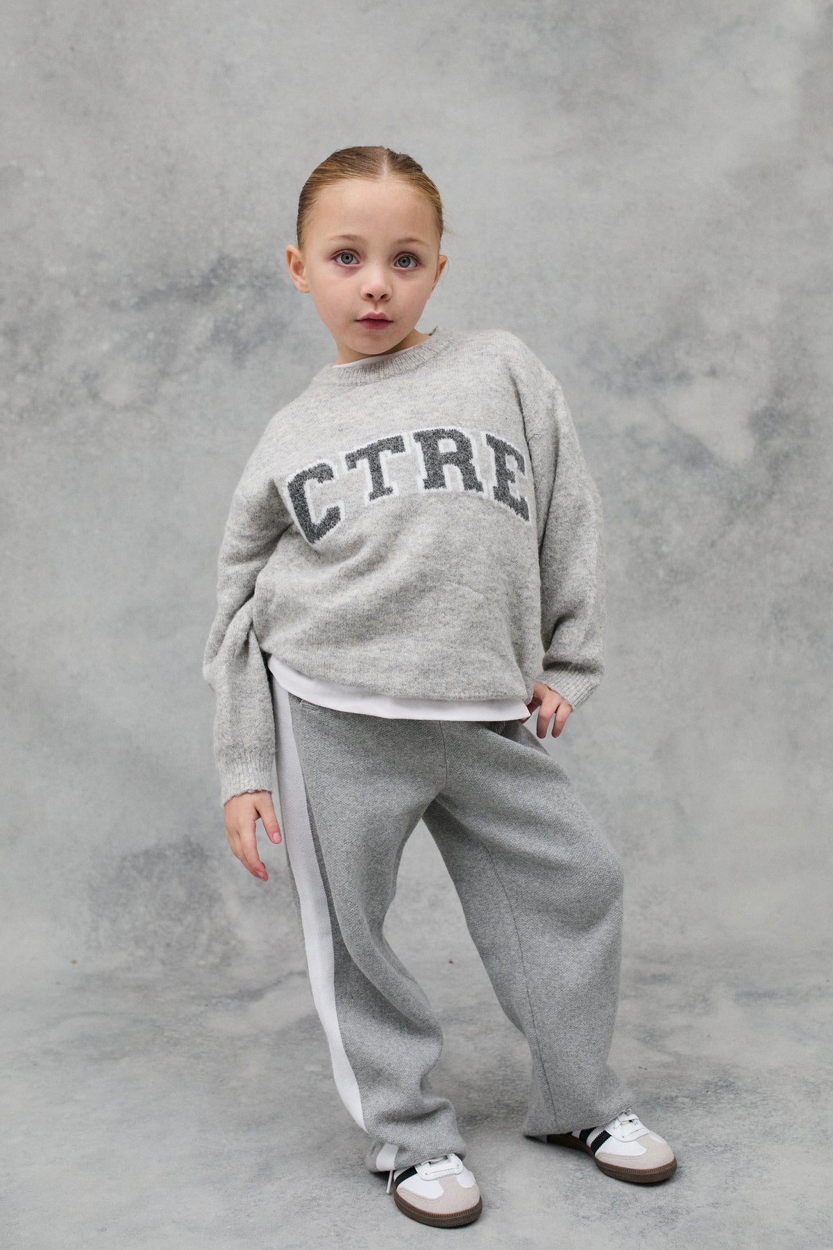 KIDS CTRE KNITTED SWEATSHIRT - GREY MARL