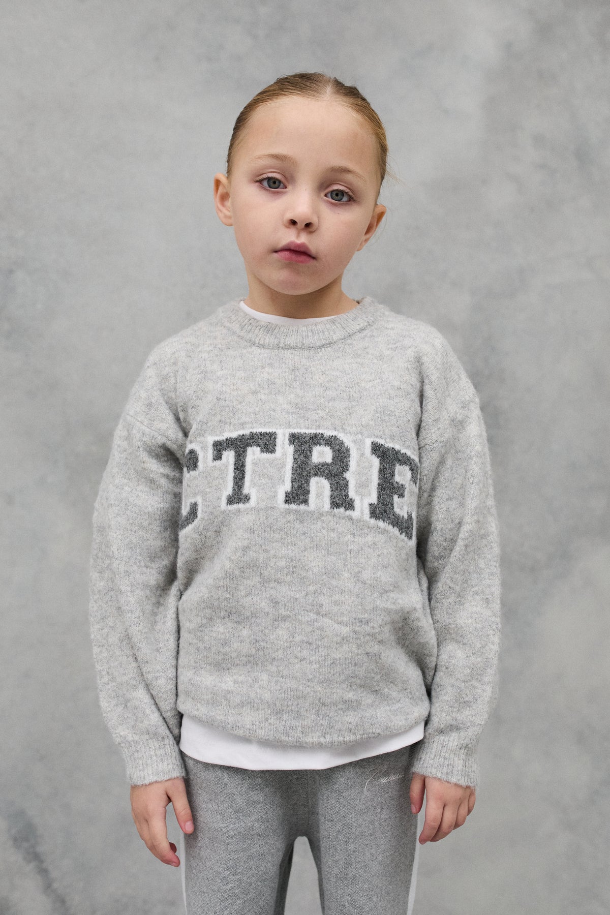 KIDS CTRE KNITTED SWEATSHIRT - GREY MARL