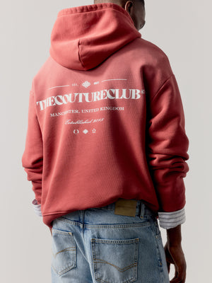 SPRAY WASH COPYRIGHT MULTI GRAPHIC HOODIE - RED