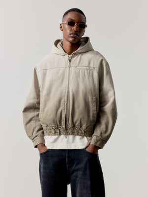 WASHED TWILL HOODED PADDED JACKET - STONE