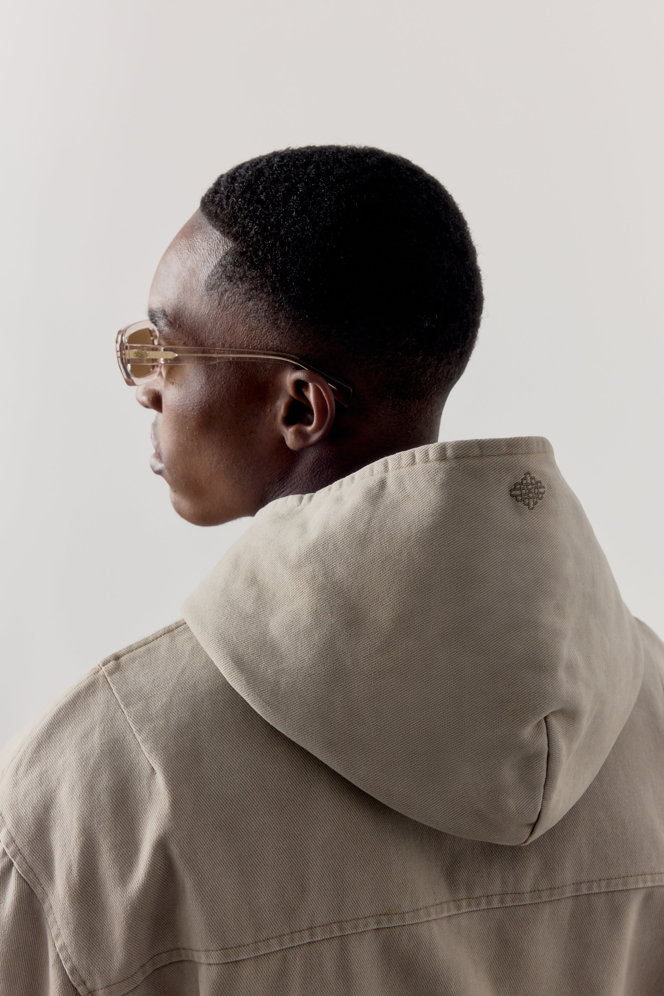 WASHED TWILL HOODED PADDED JACKET - STONE