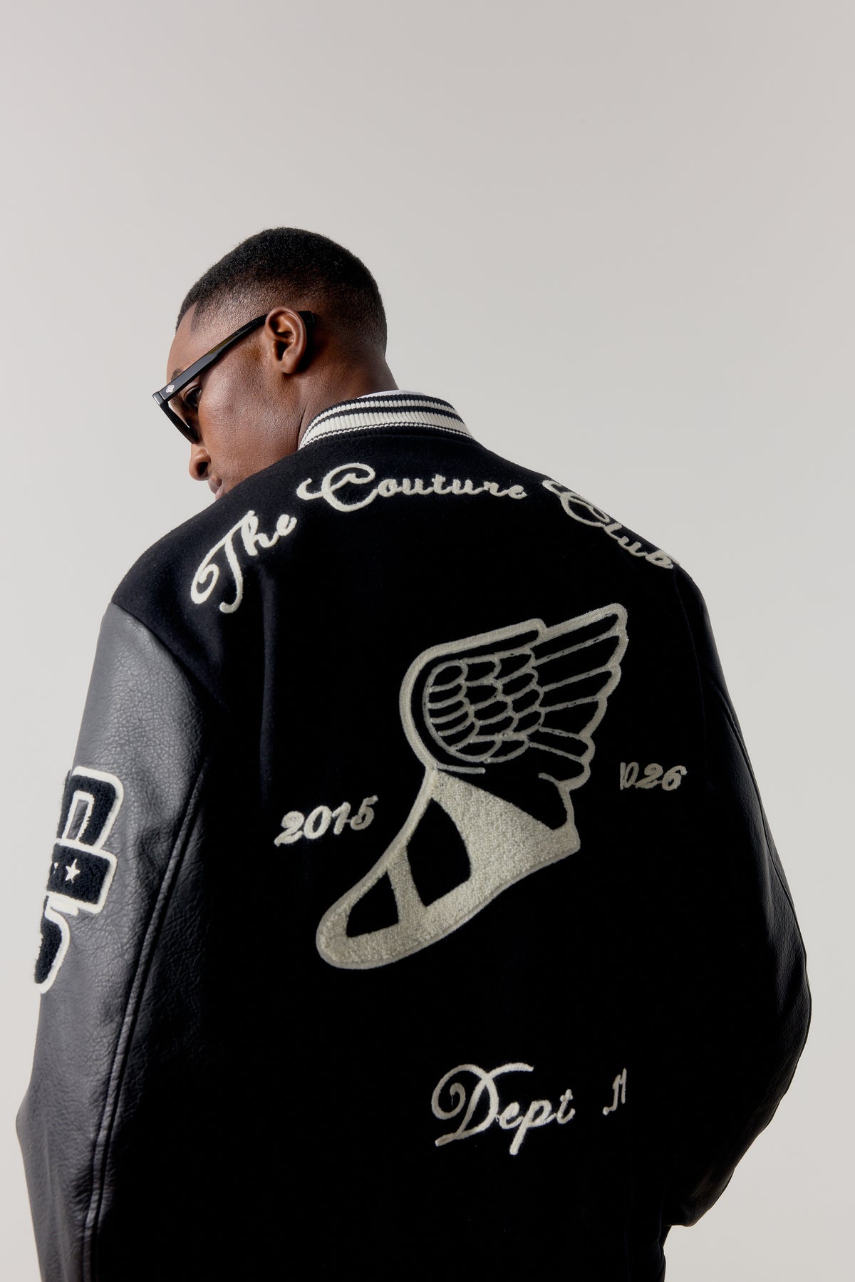 MULTI BADGE VARSITY JACKET - BLACK