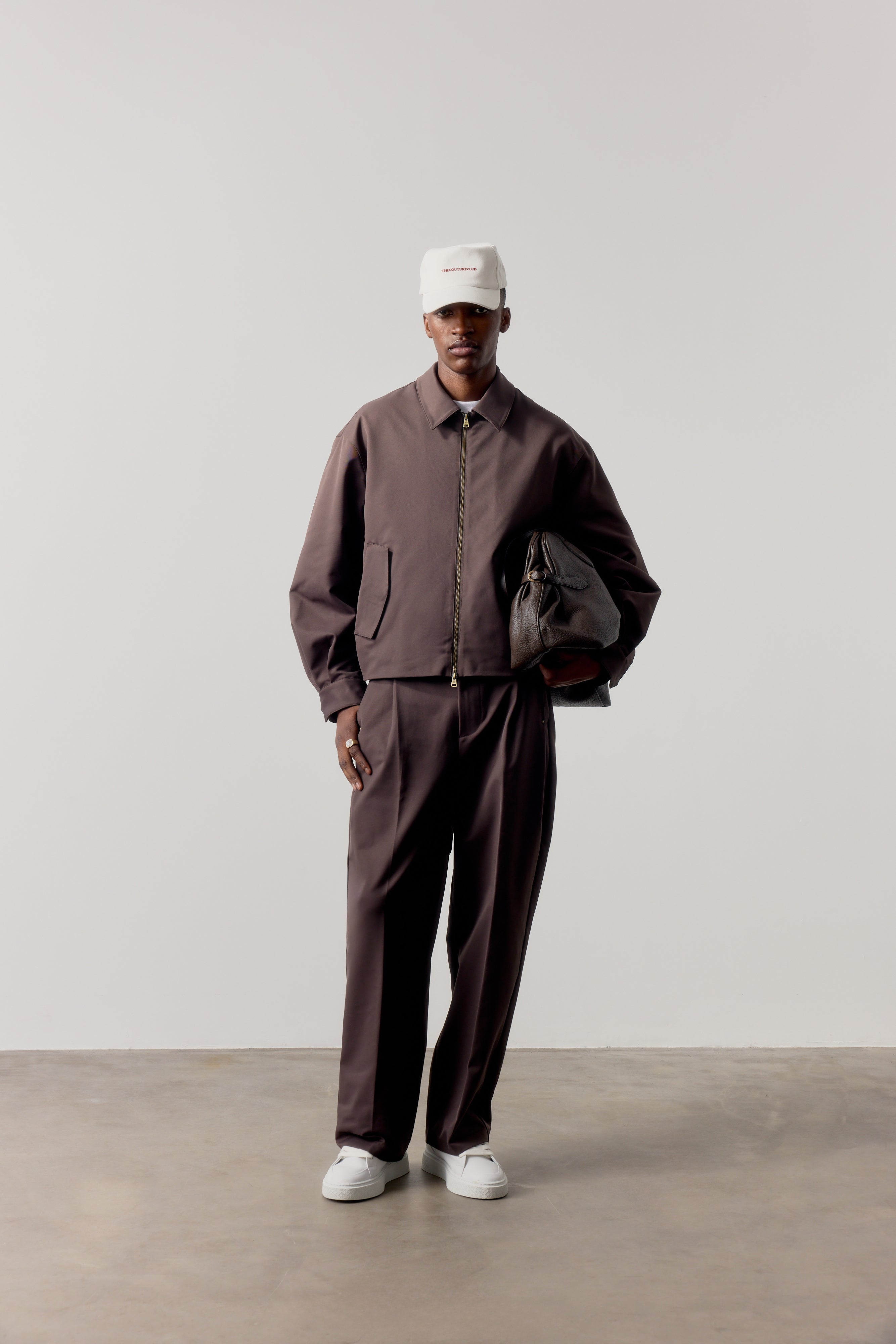 RUCHED HARRINGTON JACKET - BROWN
