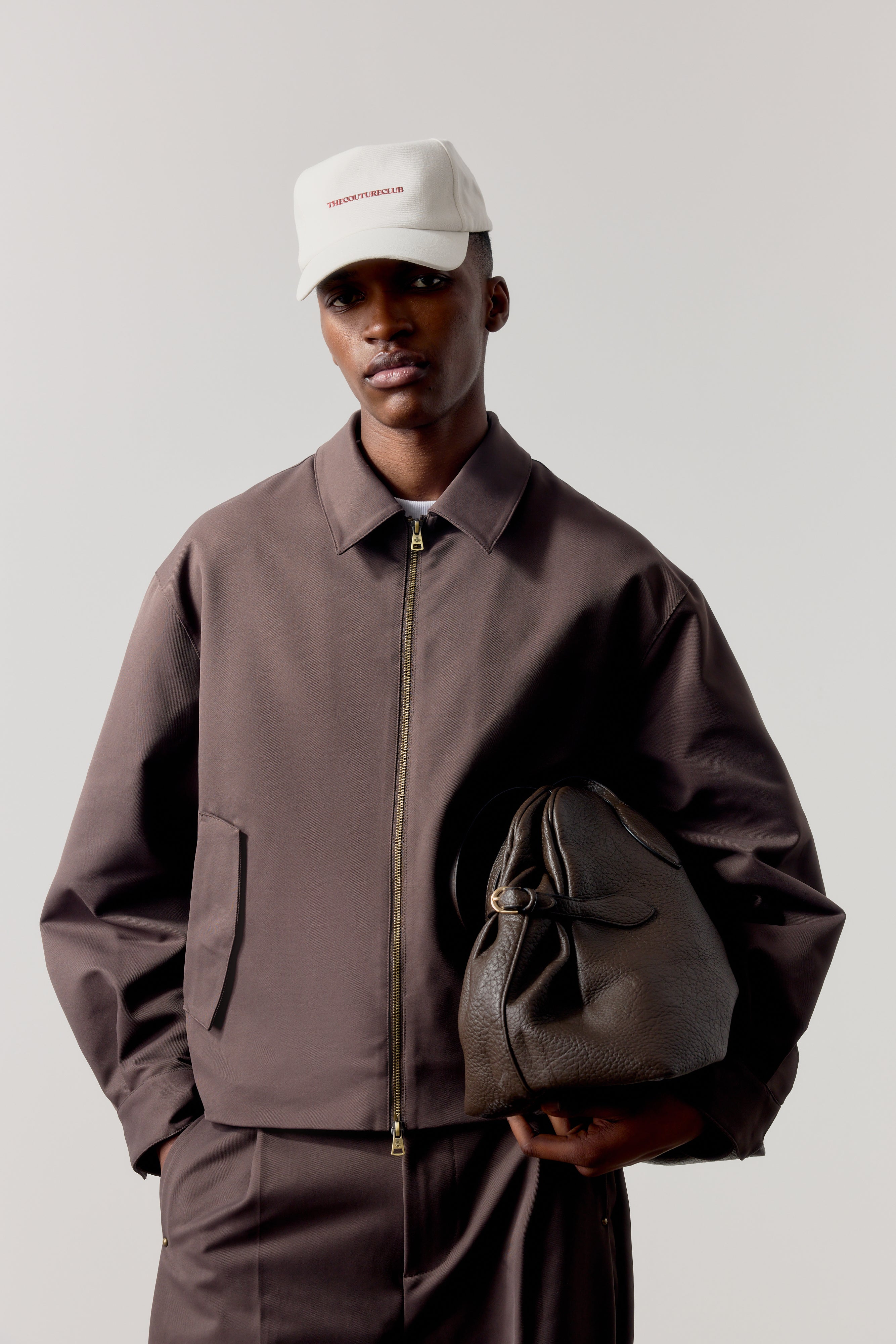 RUCHED HARRINGTON JACKET - BROWN