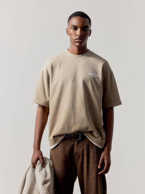 SPRAY WASH COPYRIGHT MULTI GRAPHIC T-SHIRT - BEIGE