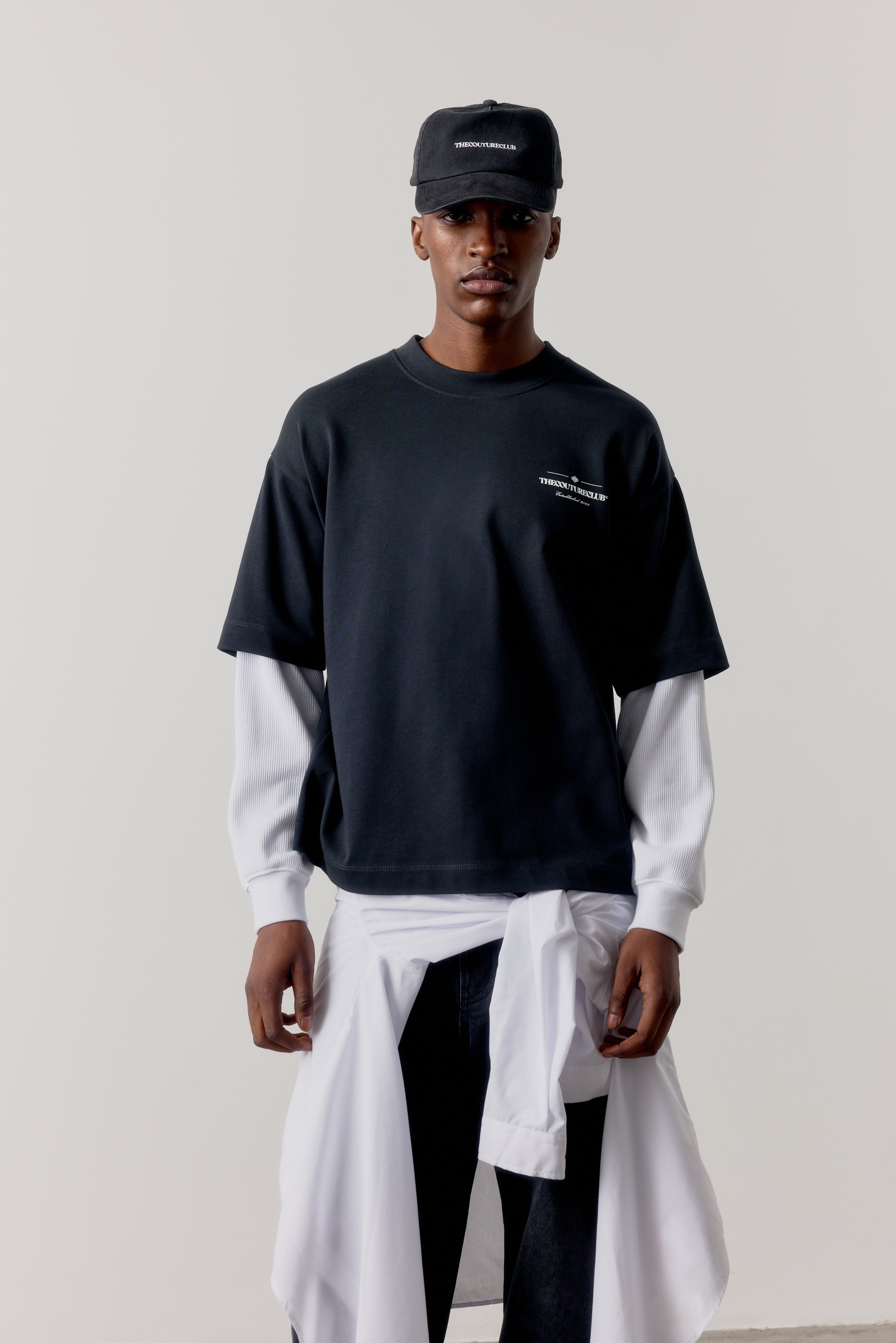 WAFFLE DOUBLE LAYER GRAPHIC T-SHIRT - BLACK – The Couture Club