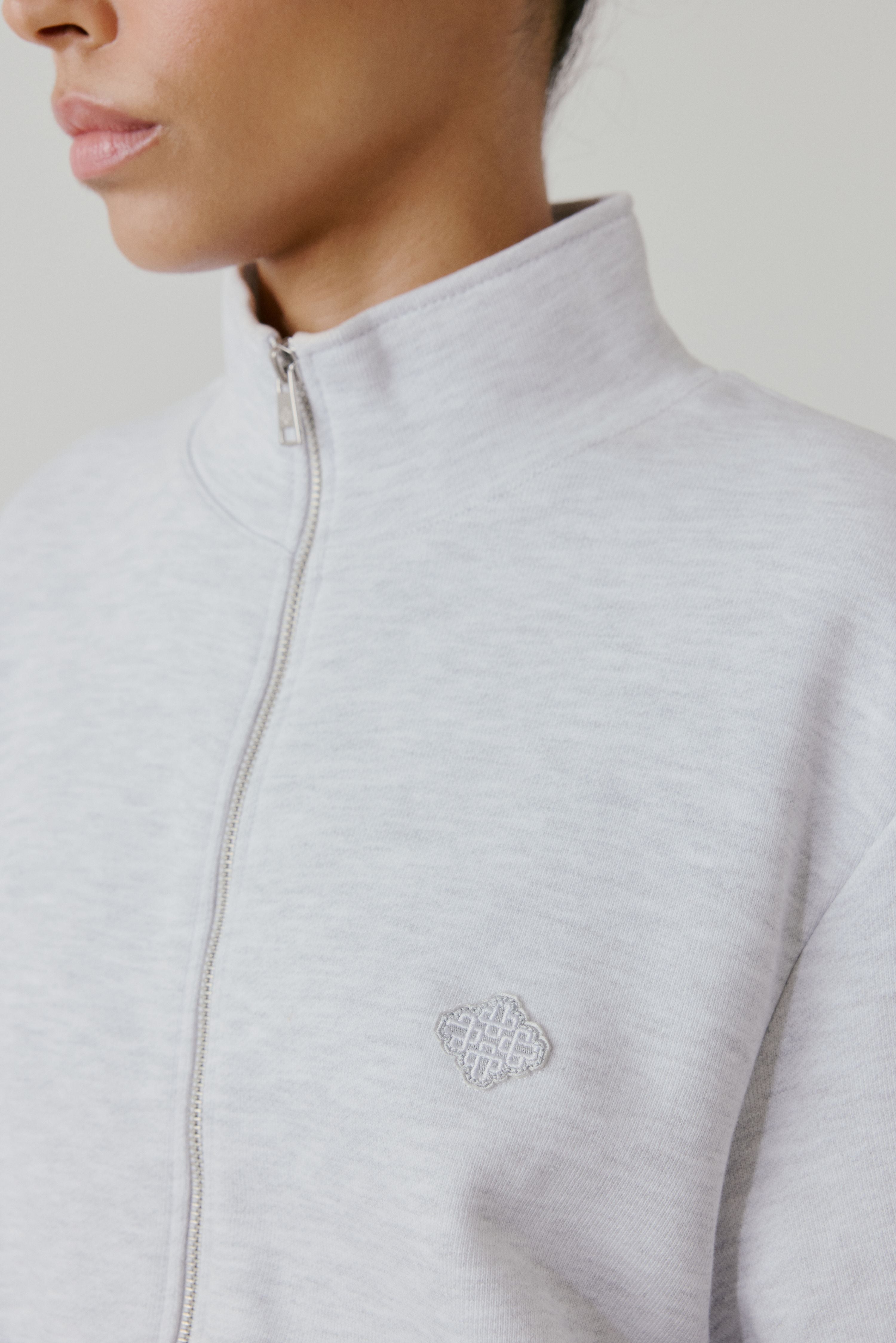 FUNNEL NECK BALLOON HEM ZIP THROUGH - GREY MARL