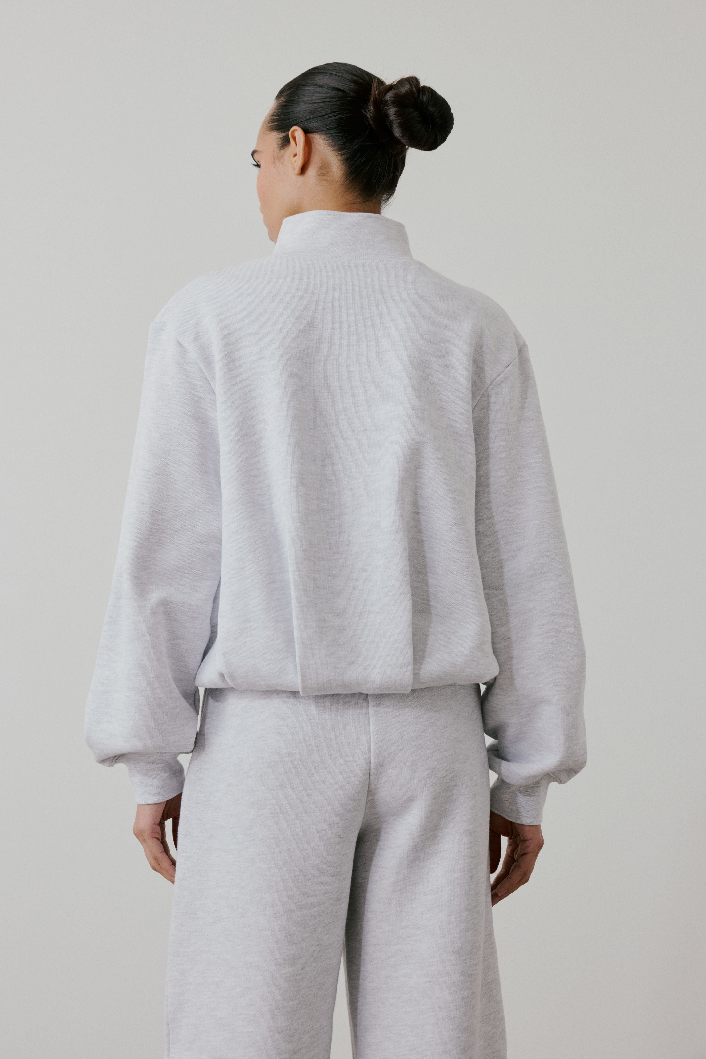 FUNNEL NECK BALLOON HEM ZIP THROUGH - GREY MARL