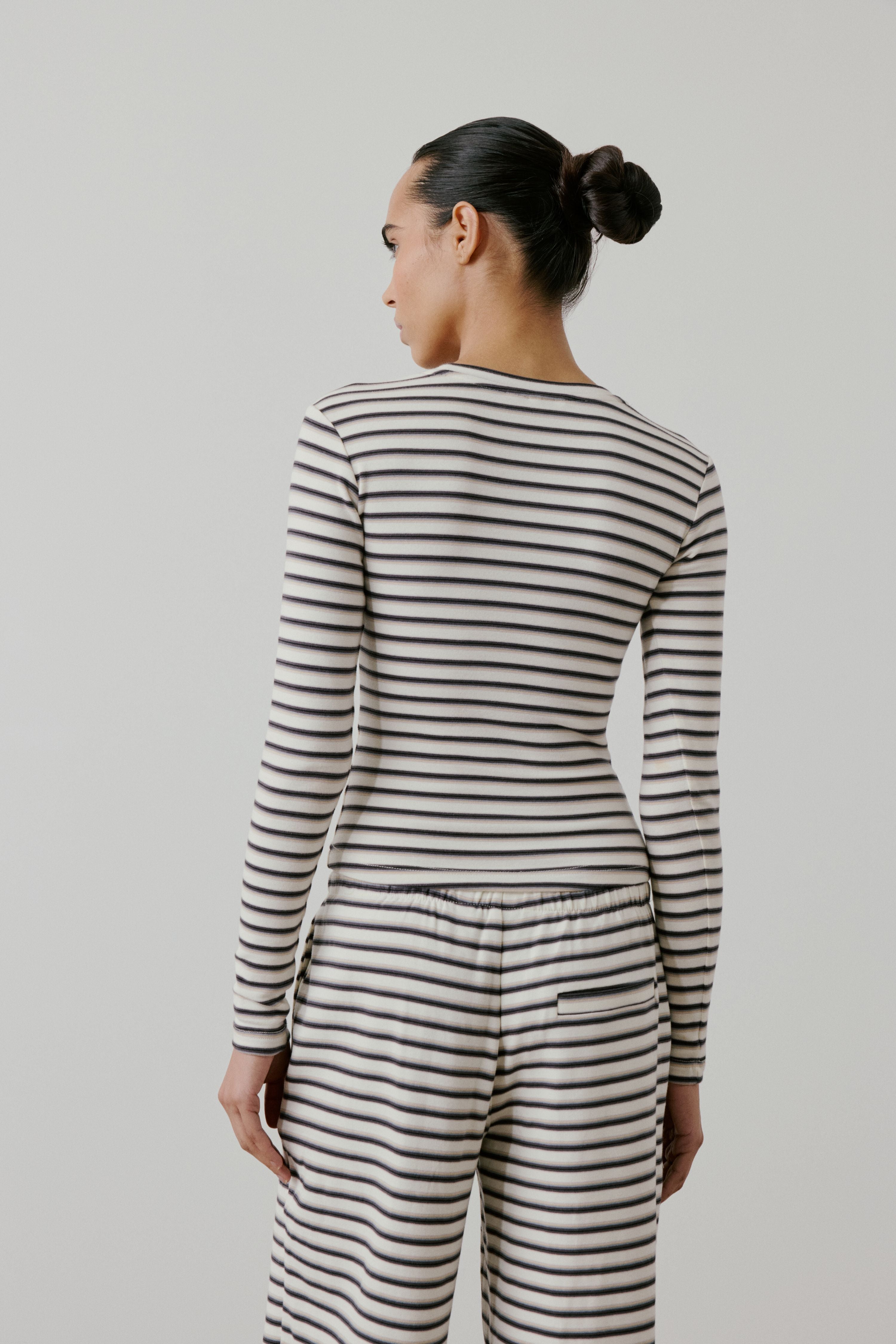 STRIPE COTTON LONG SLEEVE TEE - BEIGE
