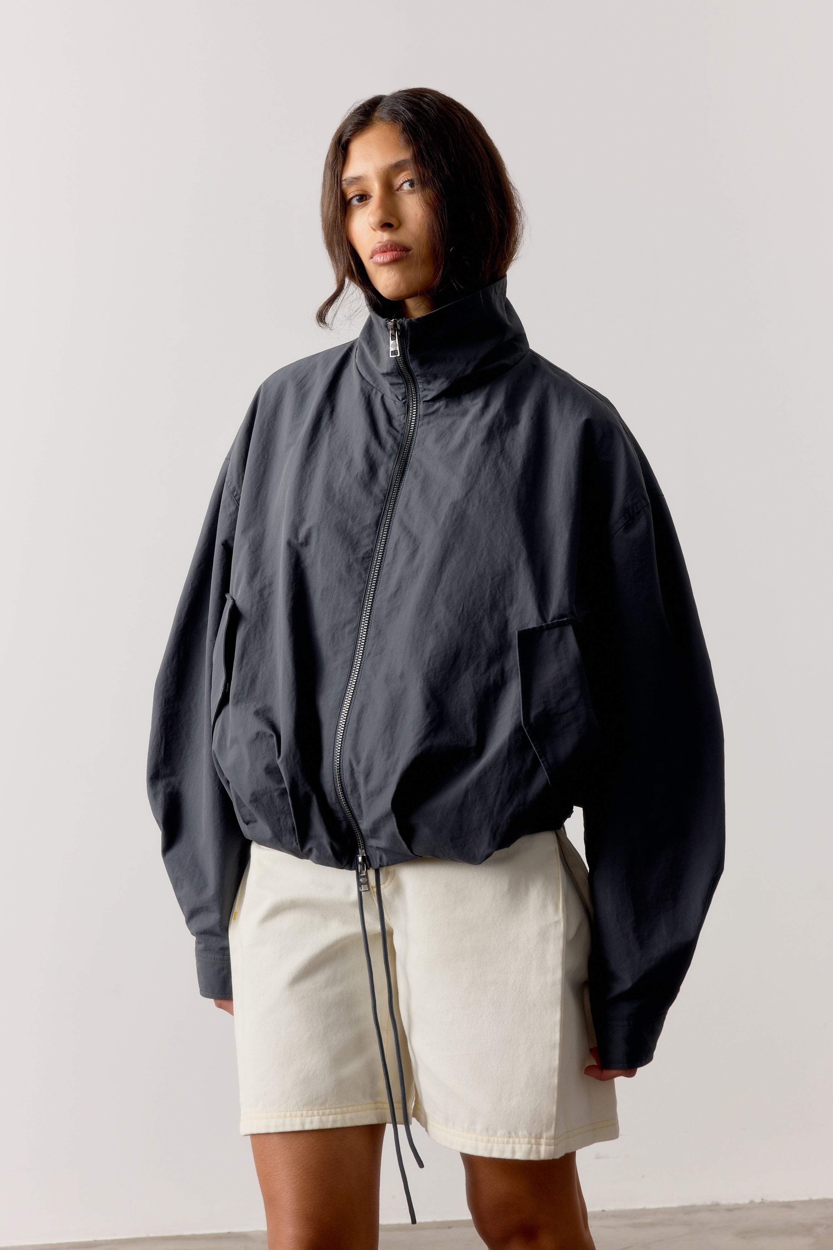 TECHNICAL FUNNEL NECK JACKET - CHARCOAL