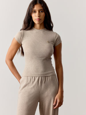 MARL SLUB CAP SLEEVE BABY TEE - MUSHROOM