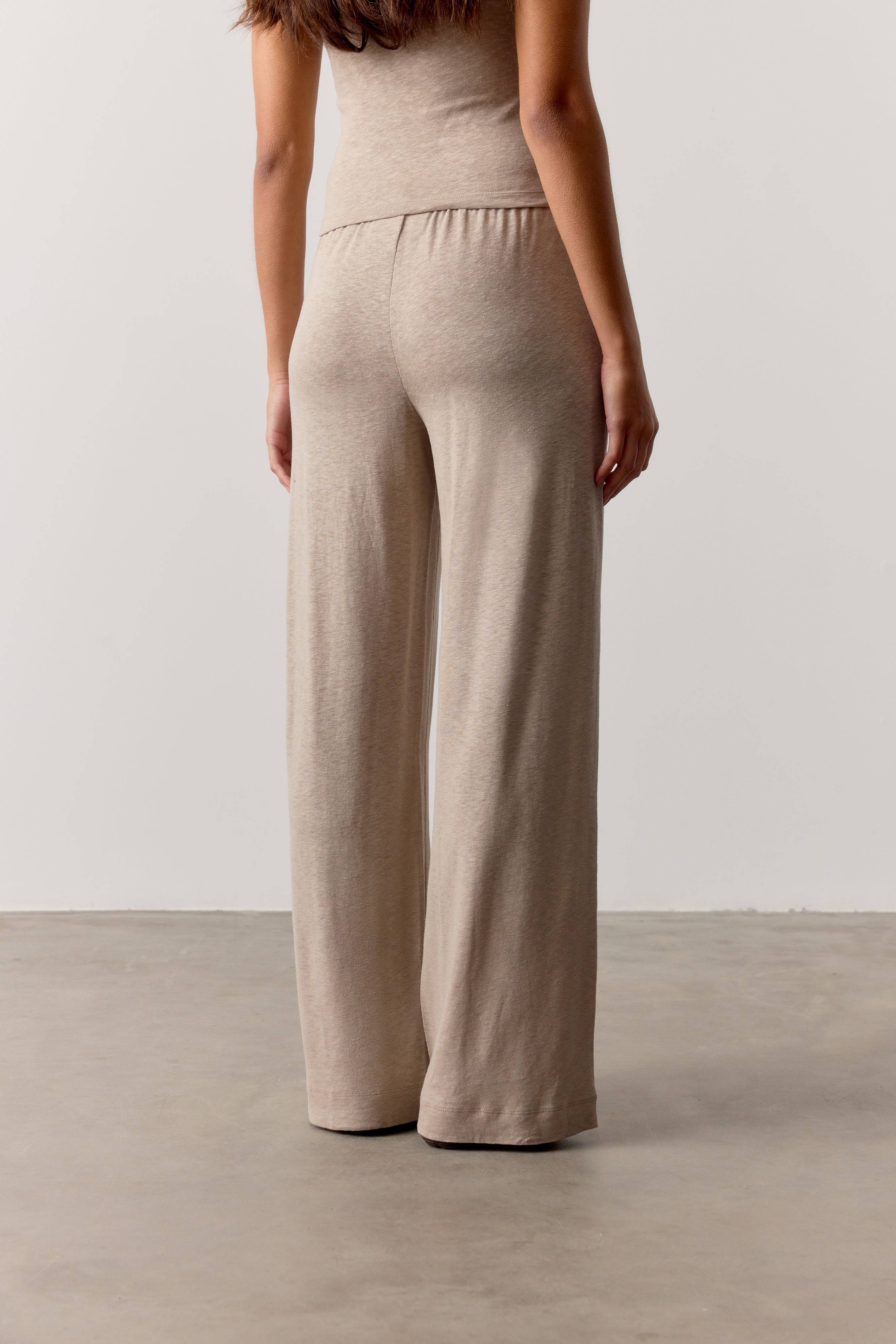 MARL SLUB WIDE LEG JOGGERS - MUSHROOM