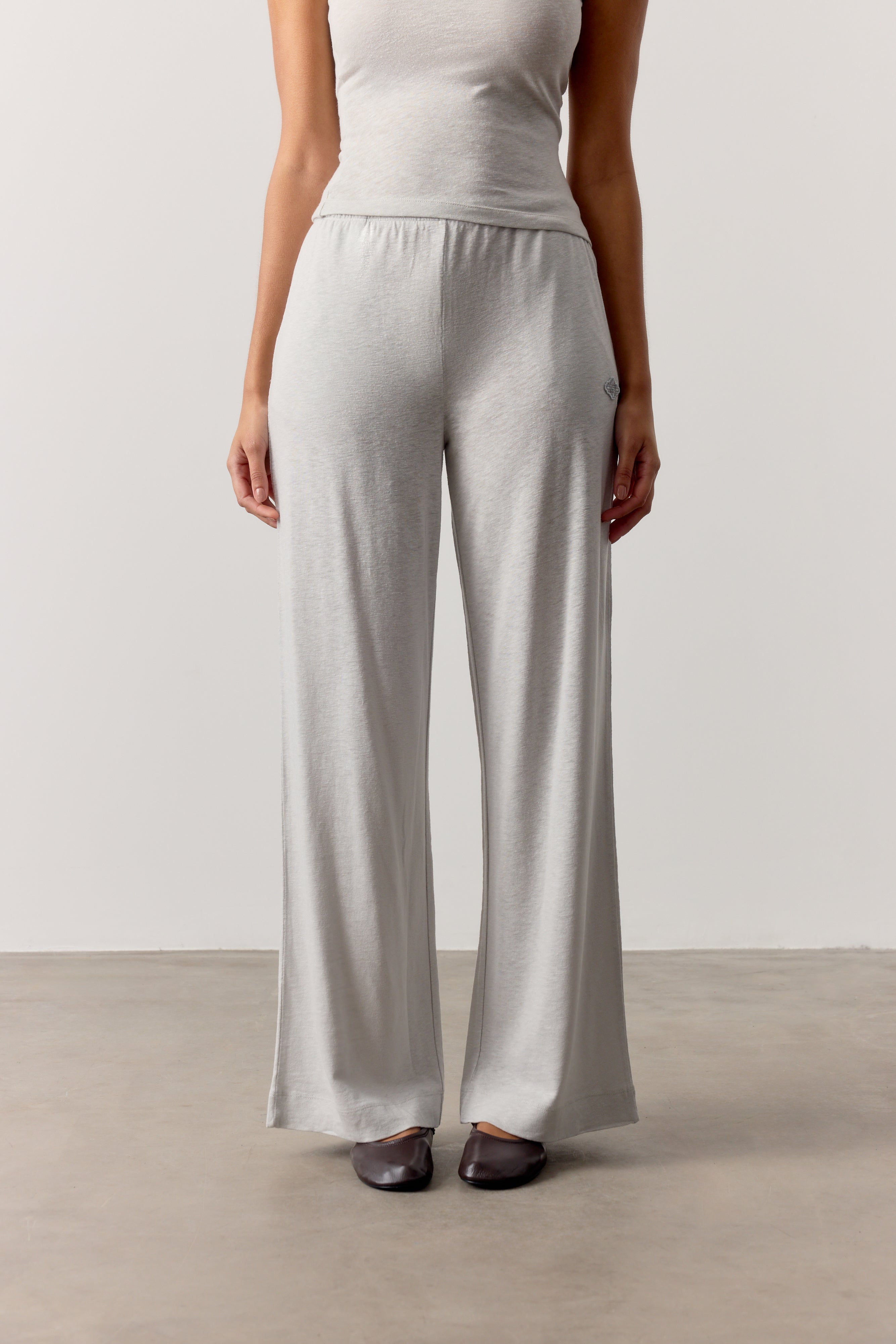 MARL SLUB WIDE LEG JOGGERS - GREY