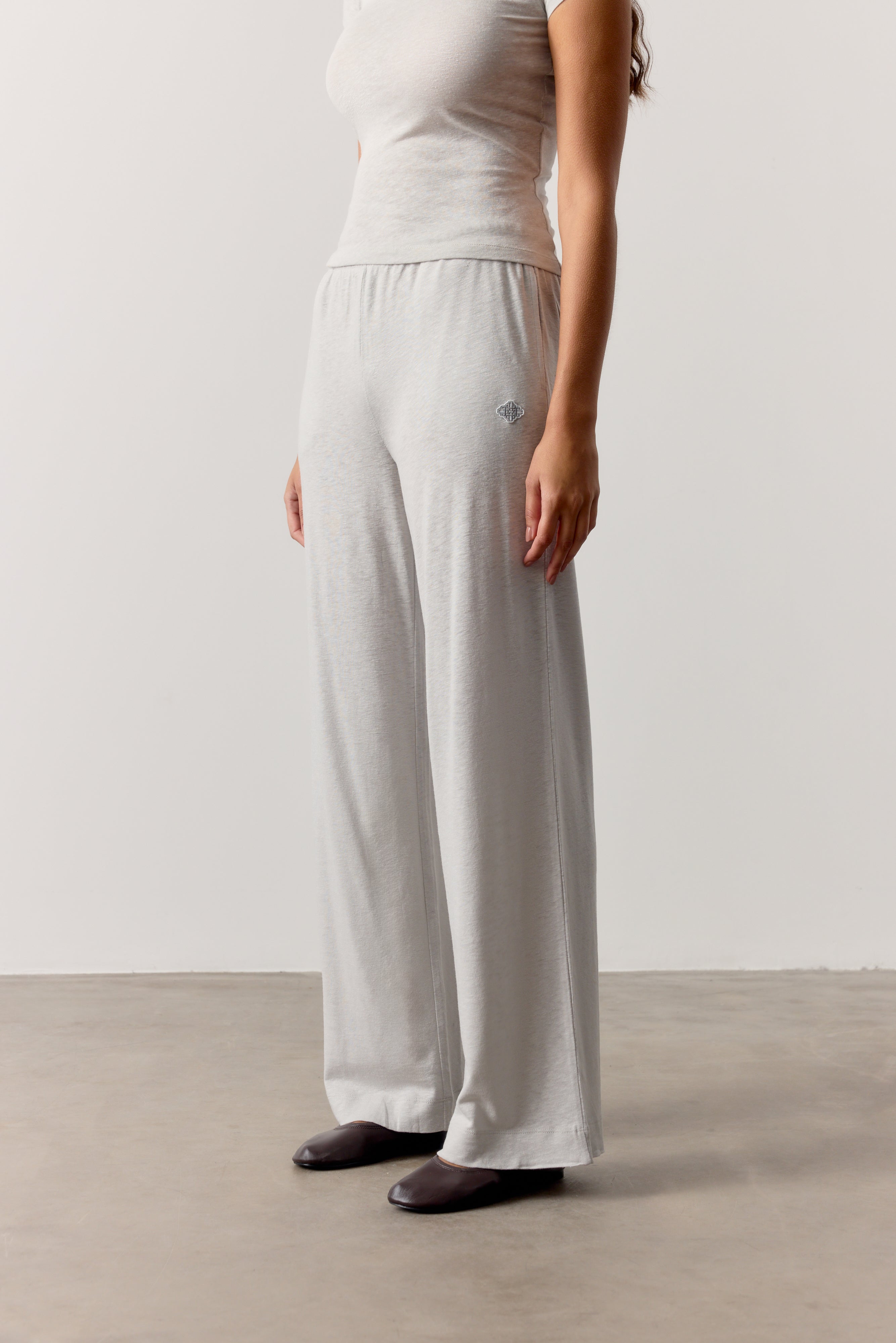 MARL SLUB WIDE LEG JOGGERS - GREY