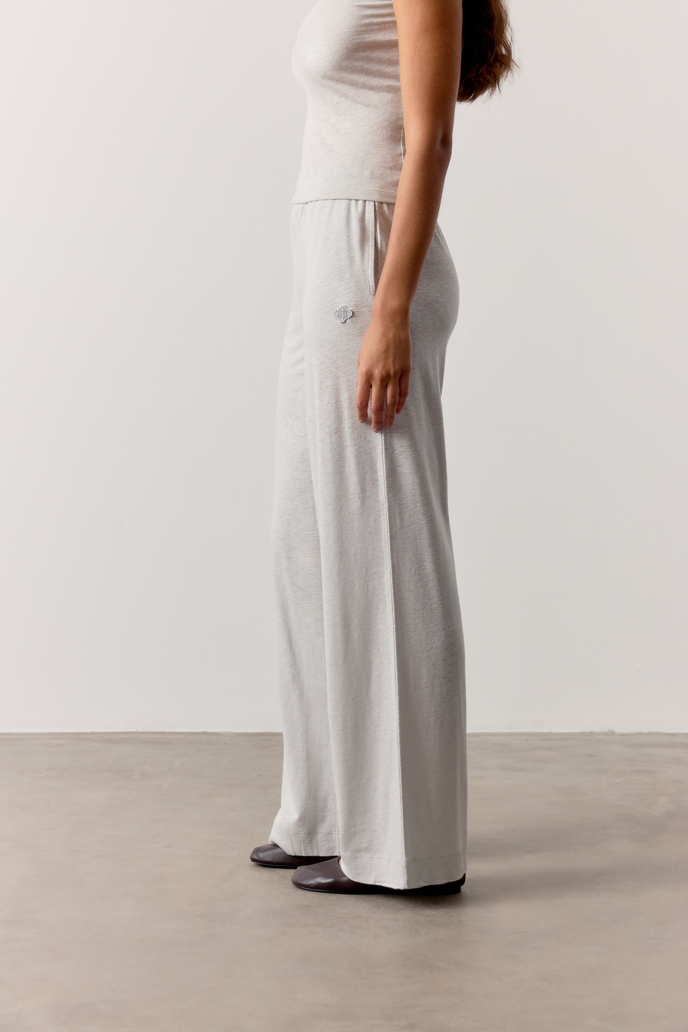MARL SLUB WIDE LEG JOGGERS - GREY