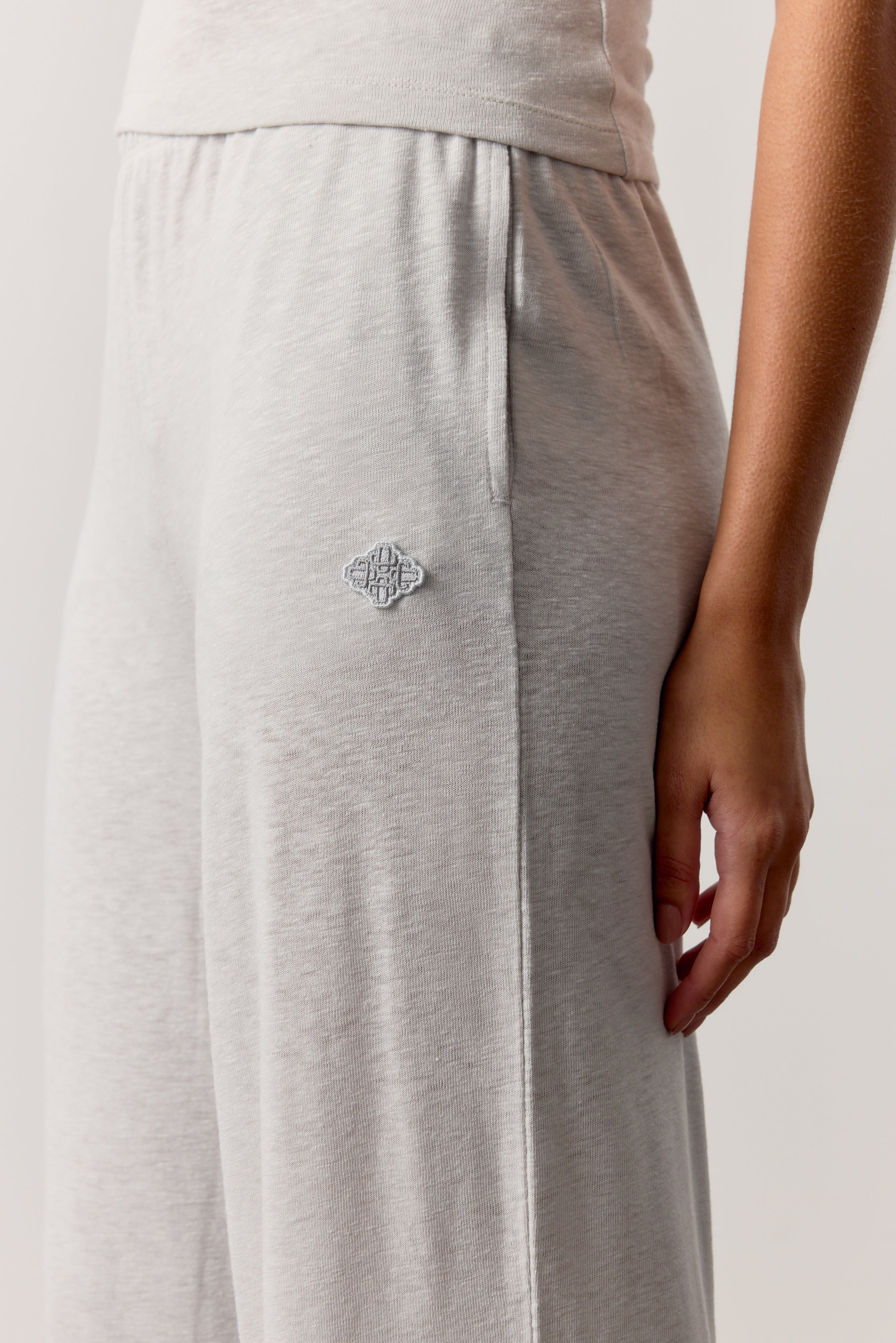 MARL SLUB WIDE LEG JOGGERS - GREY