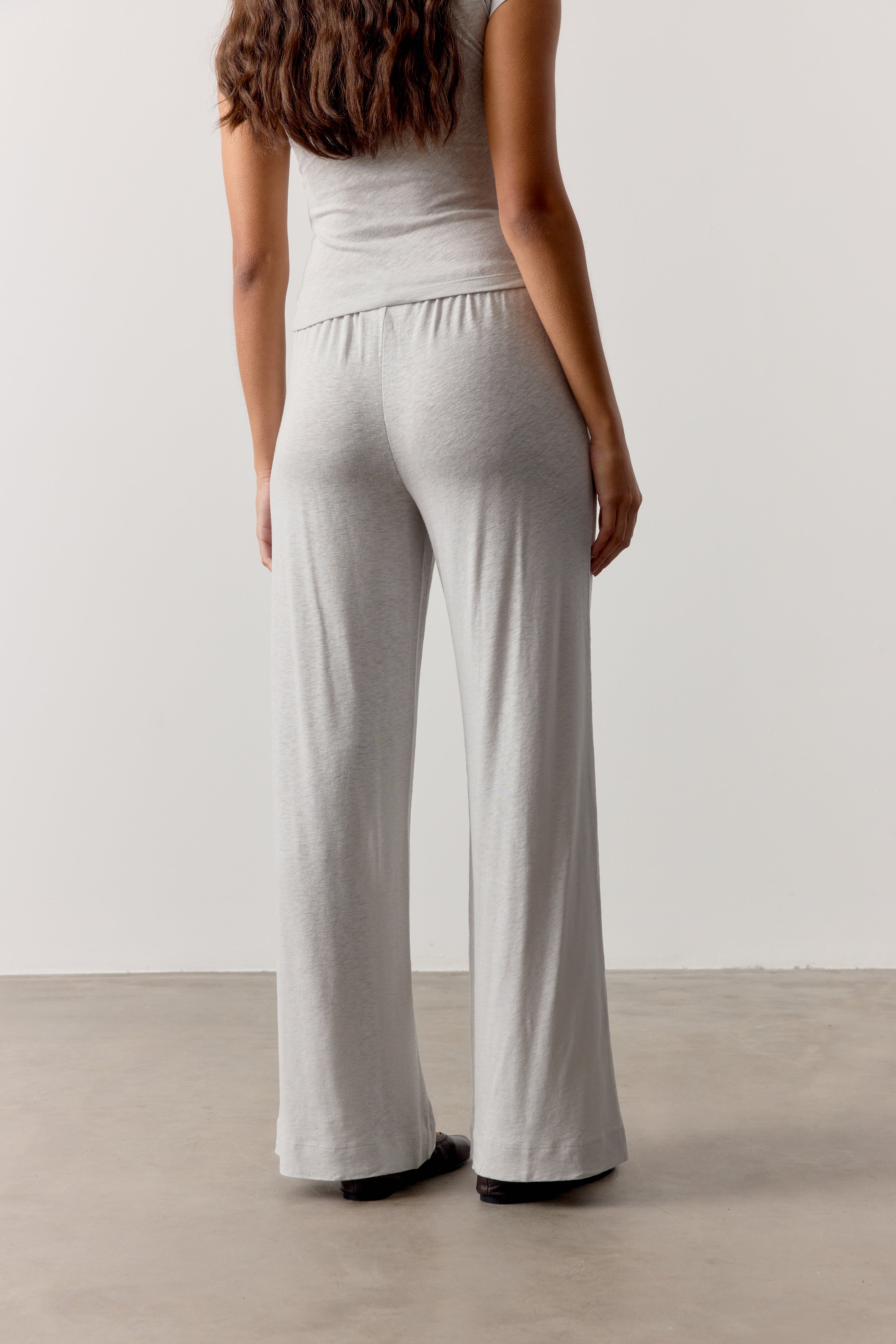 MARL SLUB WIDE LEG JOGGERS - GREY
