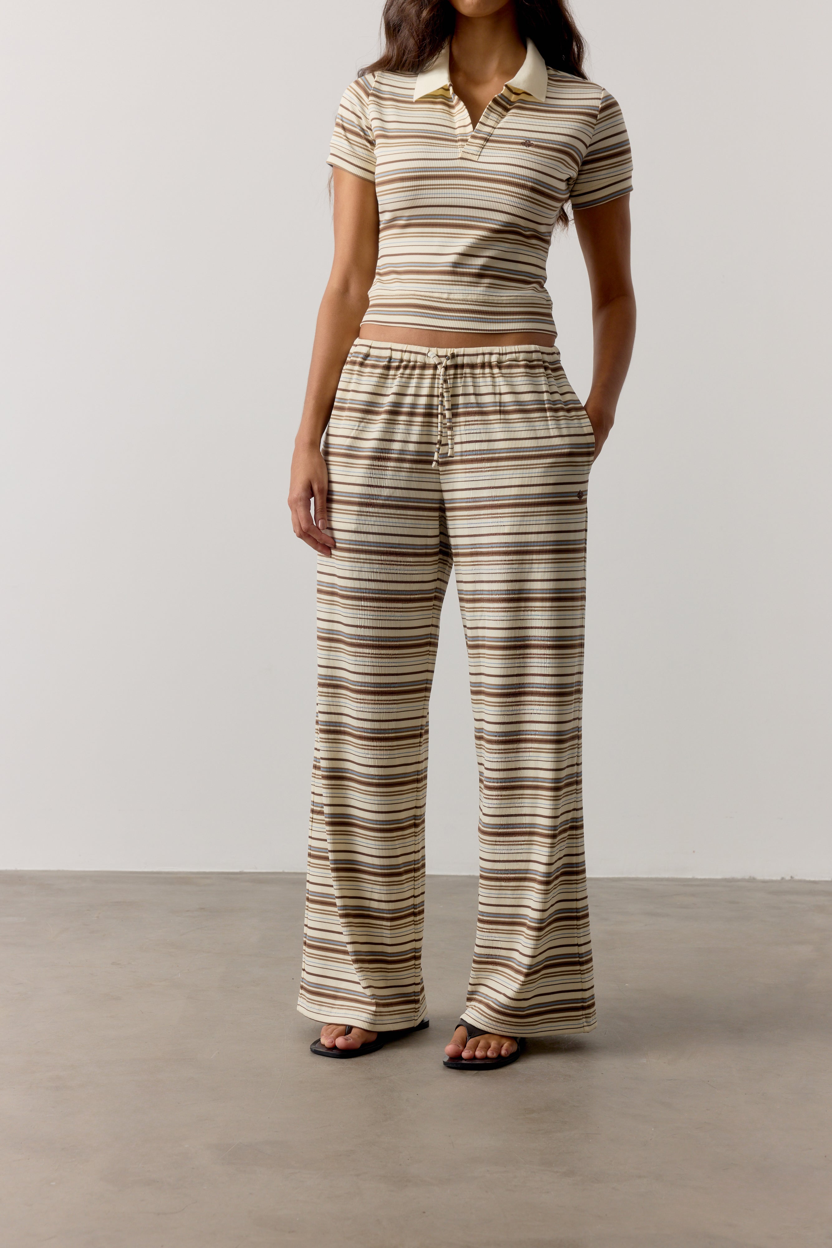 STRIPE WIDE LEG TROUSERS - BEIGE