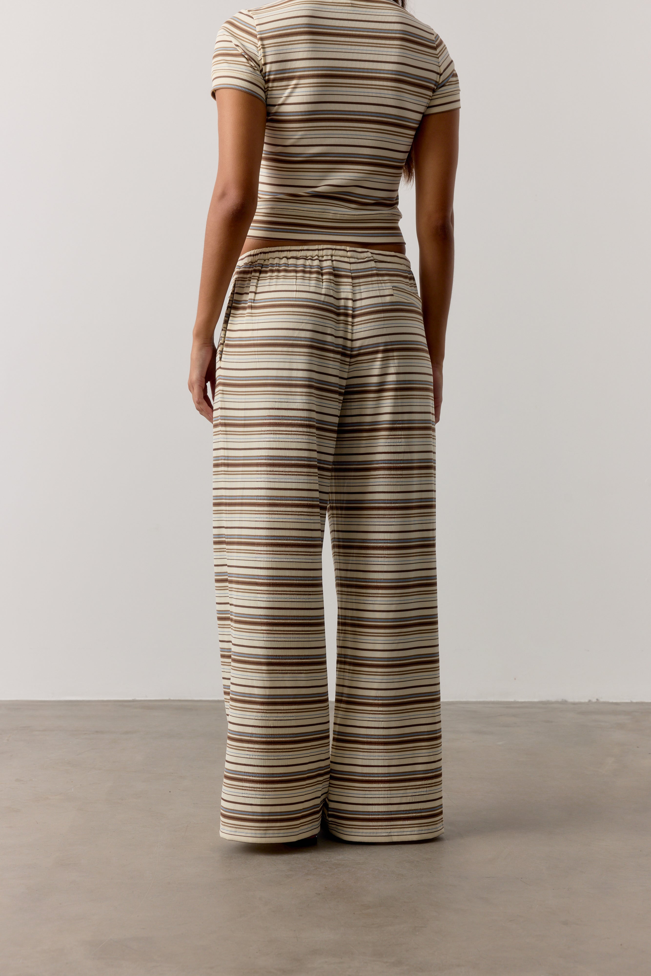 STRIPE WIDE LEG TROUSERS - BEIGE