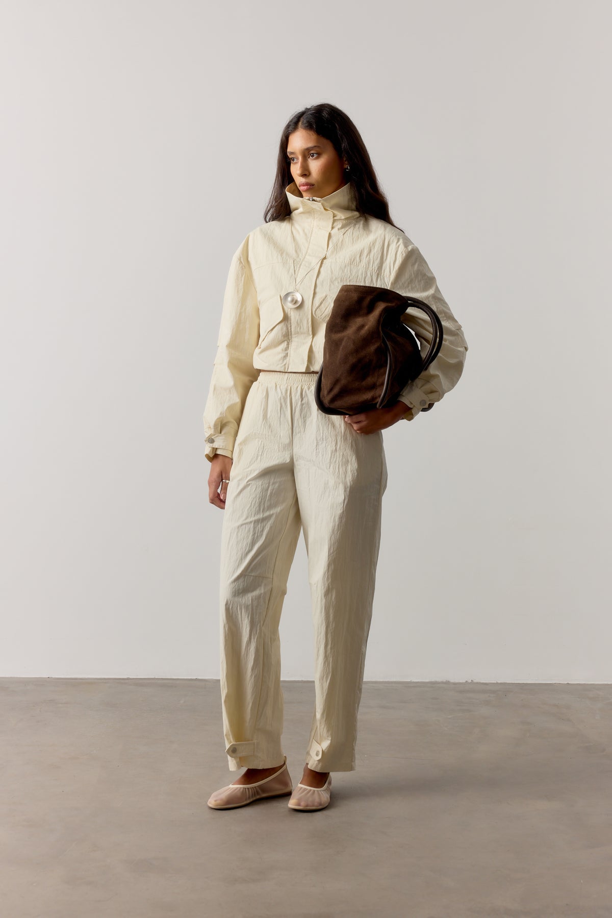 BARREL LEG SHELL TROUSERS - ECRU