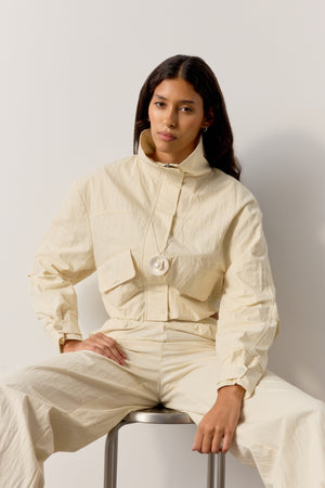 FUNNEL NECK SHELL JACKET - ECRU