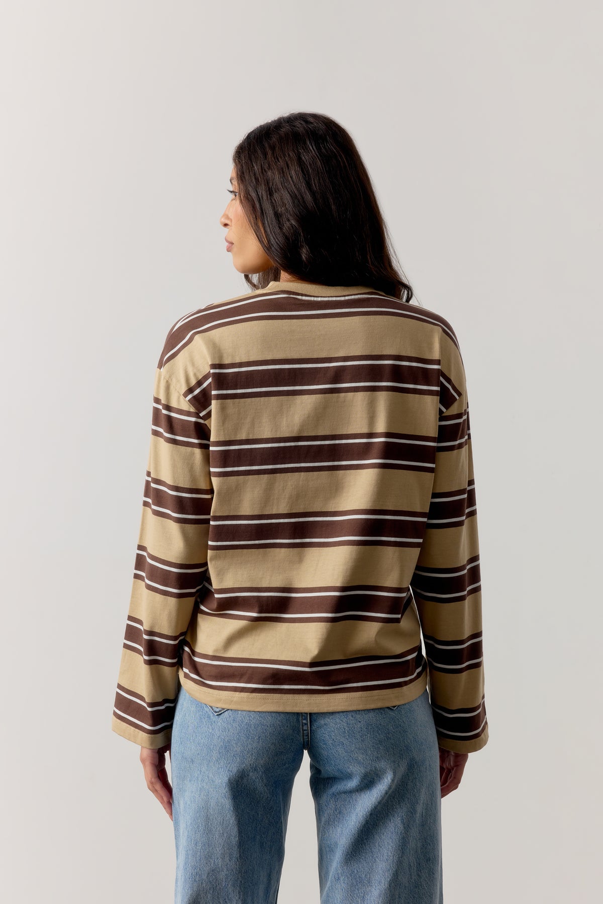 STRIPE POCKET LONG SLEEVE T SHIRT - CHOCOLATE