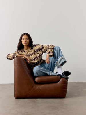 STRIPE POCKET LONG SLEEVE T SHIRT - CHOCOLATE