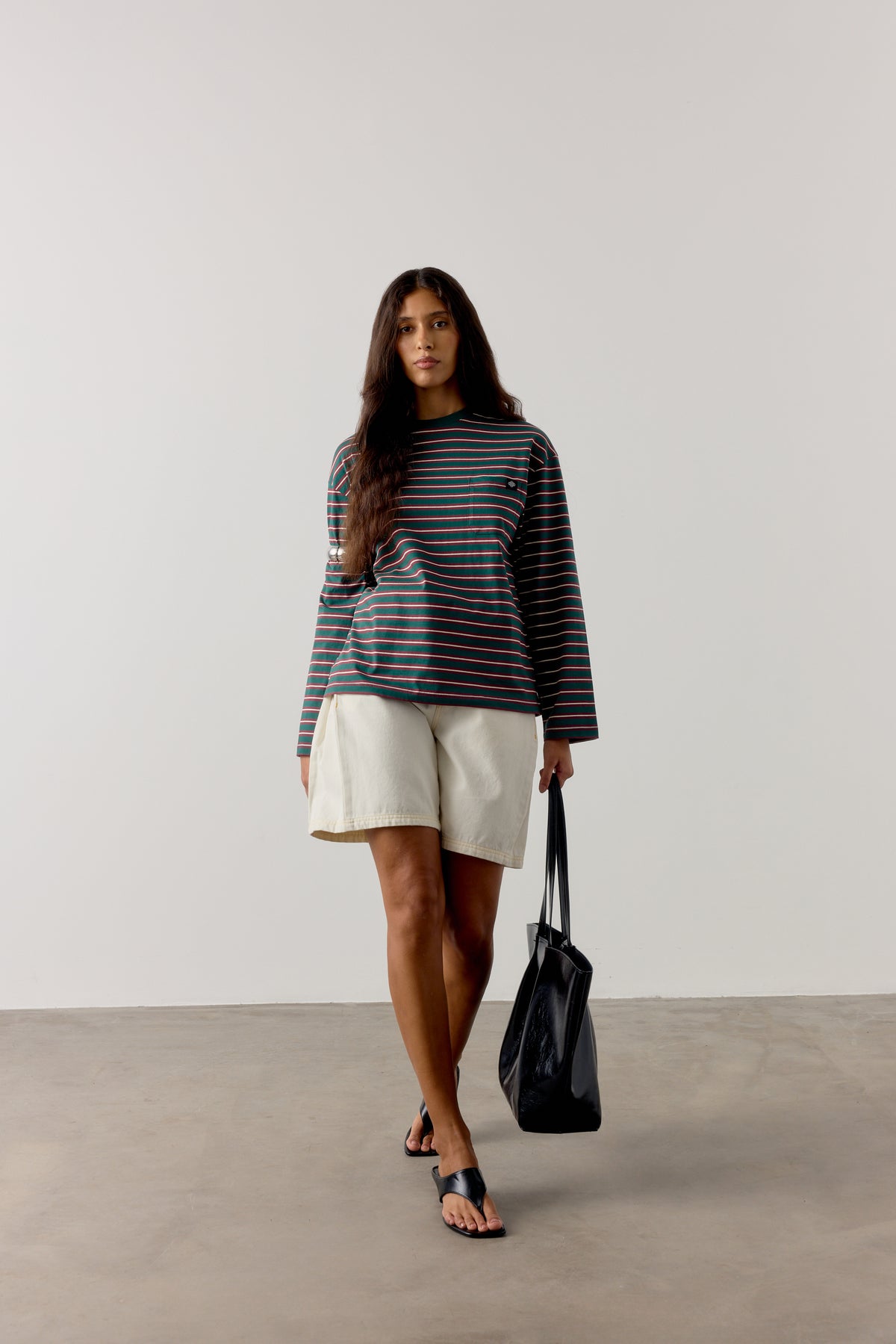 STRIPE POCKET LONG SLEEVE T SHIRT - FOREST GREEN