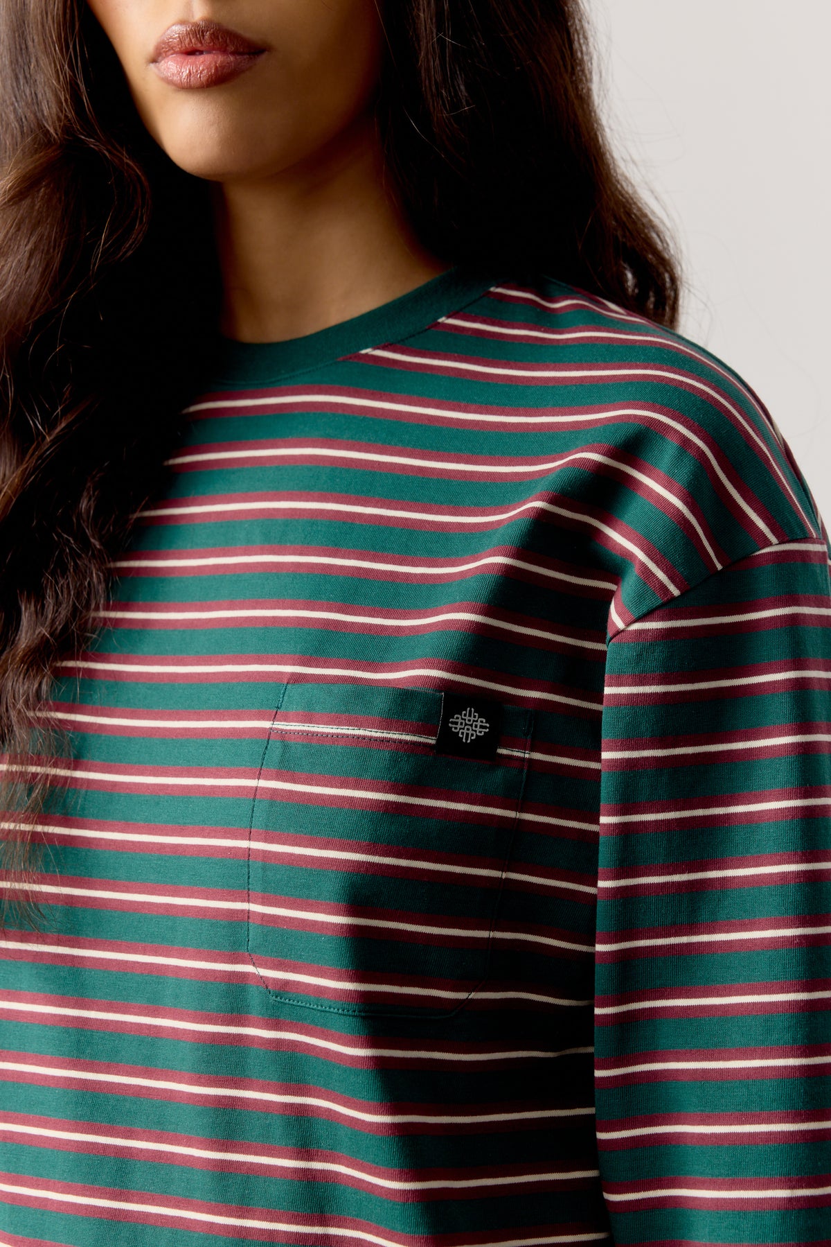 STRIPE POCKET LONG SLEEVE T SHIRT - FOREST GREEN