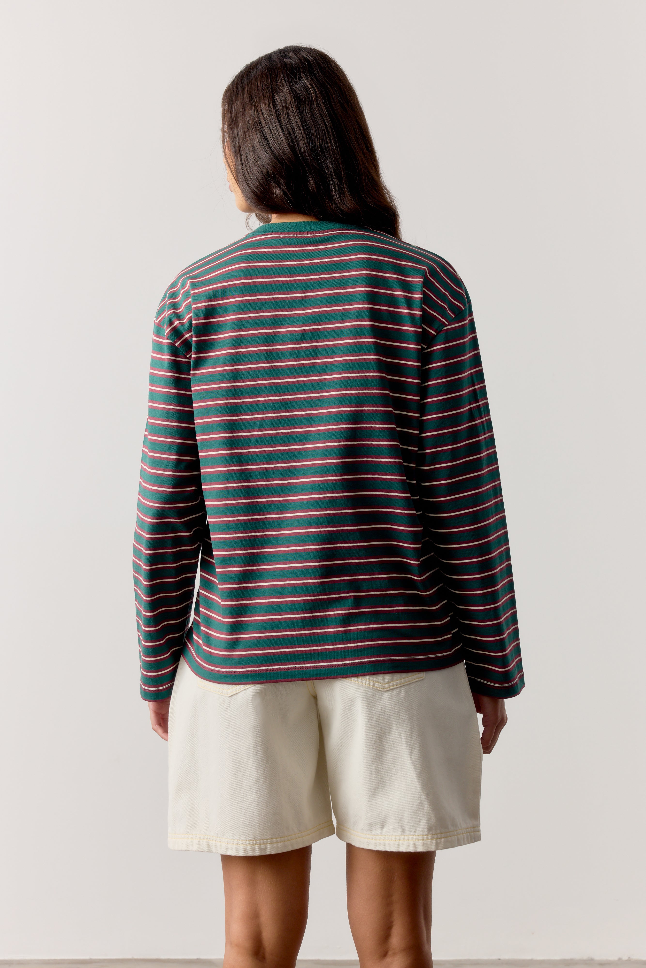 STRIPE POCKET LONG SLEEVE T SHIRT - FOREST GREEN