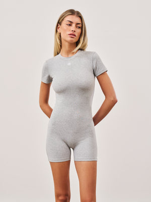 SOFT TOUCH SHORT SLEEVE FITTED UNITARD - GREY MARL