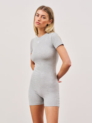SOFT TOUCH SHORT SLEEVE FITTED UNITARD - GREY MARL