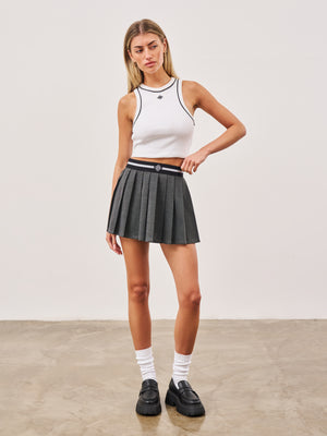 RIB PIPED RACER CROP TOP - WHITE