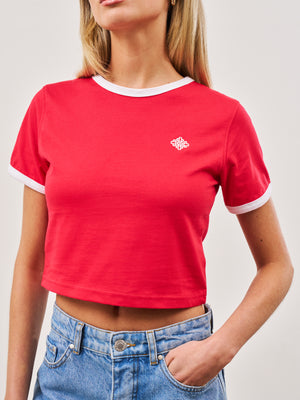 COUTURE EMBLEM RINGER BABY TEE - RED