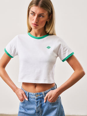 COUTURE EMBLEM RINGER BABY TEE - GREEN
