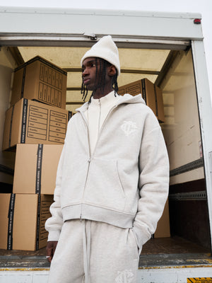 HEAVYWEIGHT MONOGRAM APPLIQUE EMBLEM ZIP THROUGH - GREY MARL